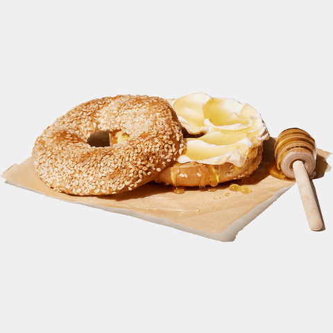 Cream cheese and honey bagel